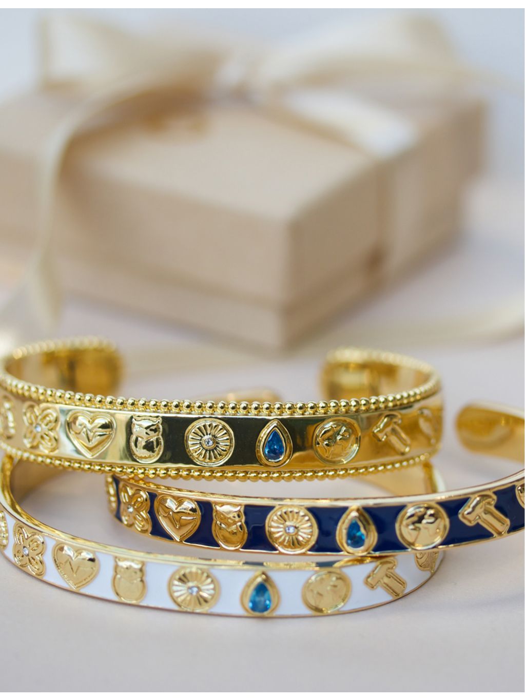 With Love Darling remelted brass cuff bracelet with zircon enamel (British brand)