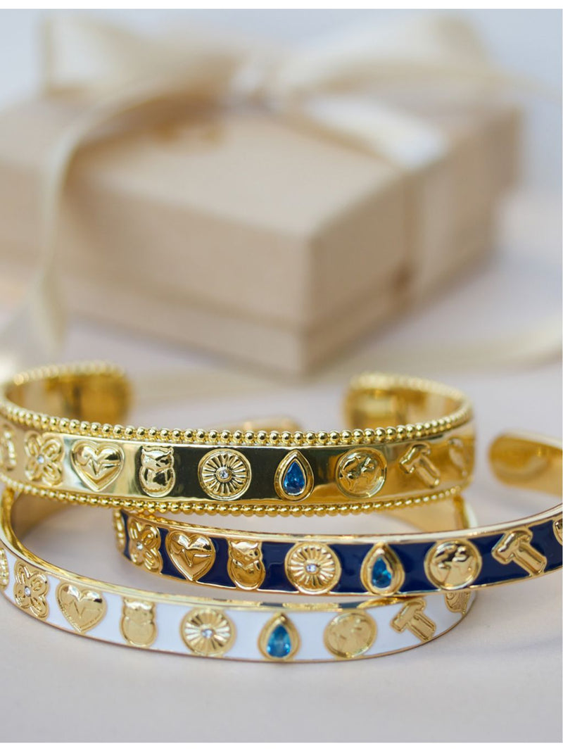 With Love Darling remelted brass cuff bracelet with zircon enamel (British brand)