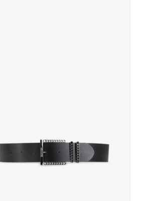 The Kooples Chain-Embellished Logo-Embossed Leather Belt