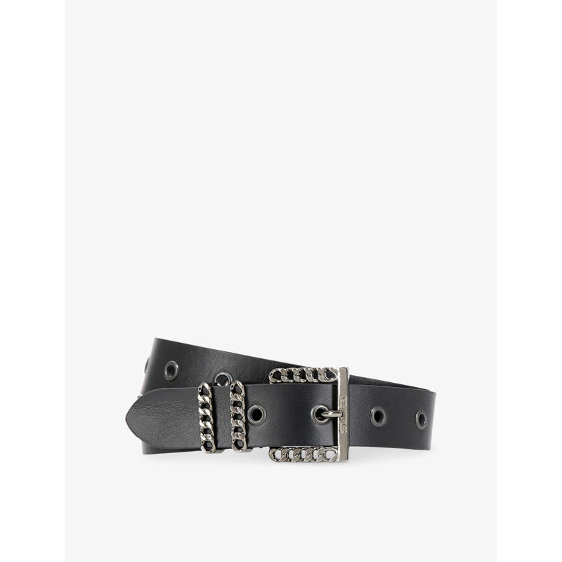 Chain-embellished logo-embossed leather belt - XS