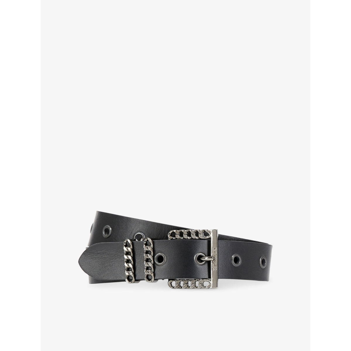 Chain-embellished logo-embossed leather belt - XS