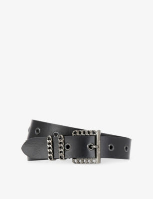 The Kooples Chain-Embellished Logo-Embossed Leather Belt