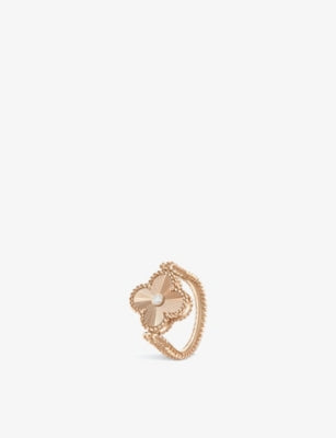Van Cleef & Arpels Vintage Alhambra Guilloché Reversible 18ct Rose Gold, Carnelian and Diamond Ring