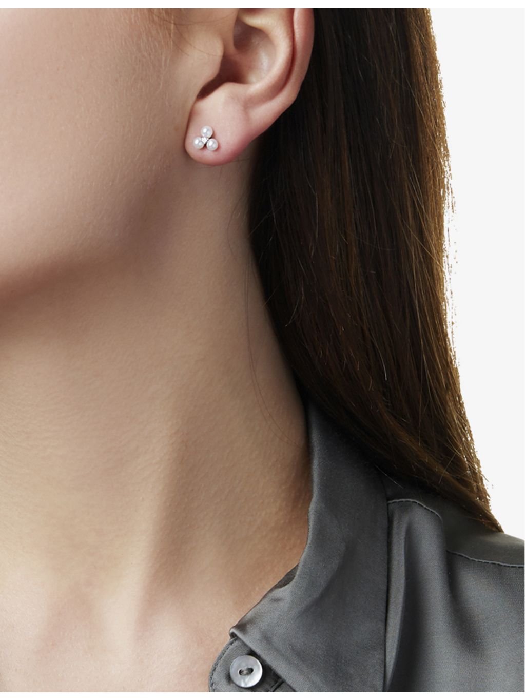Yoko London 18ct white gold pearl and diamond stud earrings, UK version