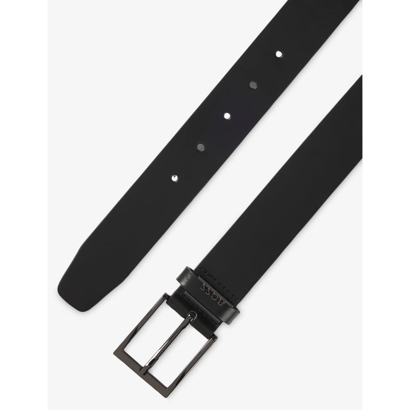 BOSS leather belt with branded buckle and adjustable fastening, UK version