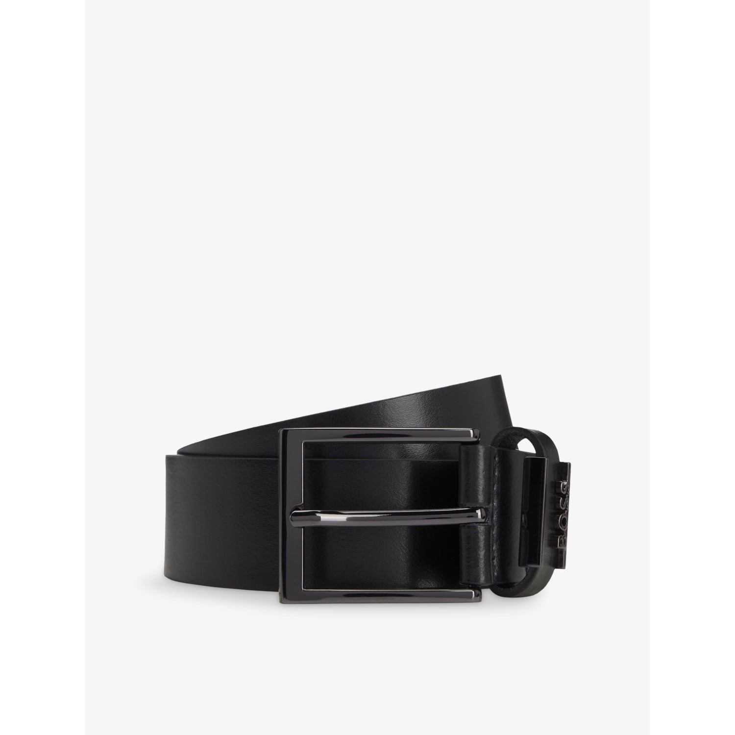 BOSS leather belt with branded buckle and adjustable fastening, UK version