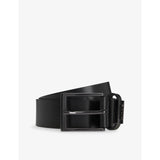 BOSS leather belt with branded buckle and adjustable fastening, UK version