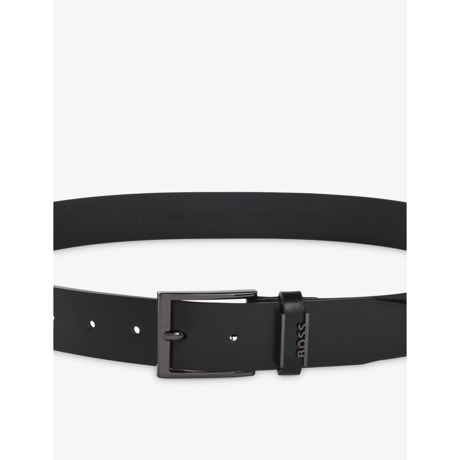 Branded-Buckle Leather Belt - BLACK - 30