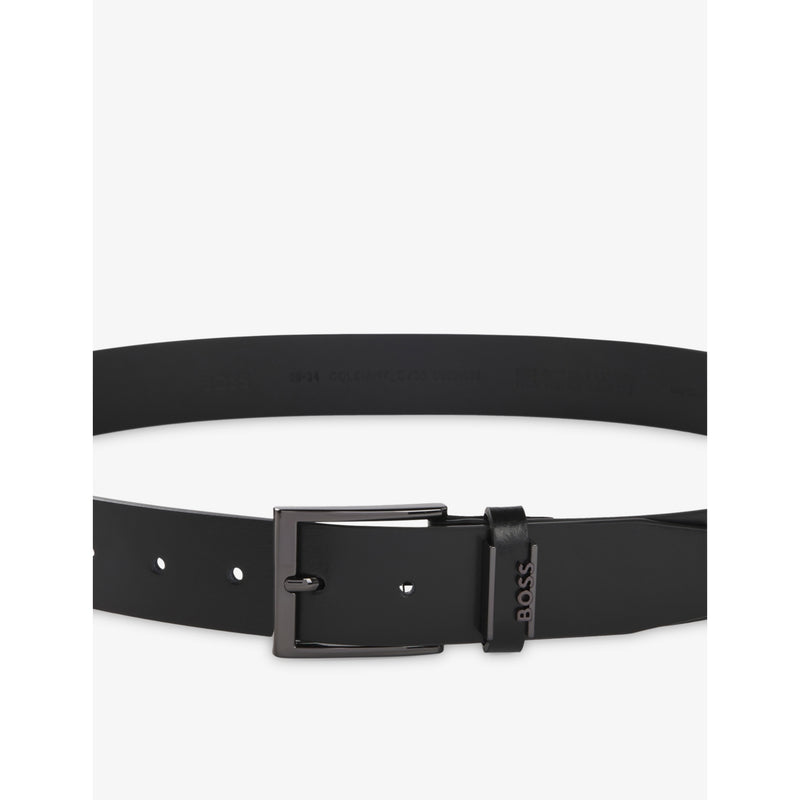 Branded-Buckle Leather Belt - BLACK - 30