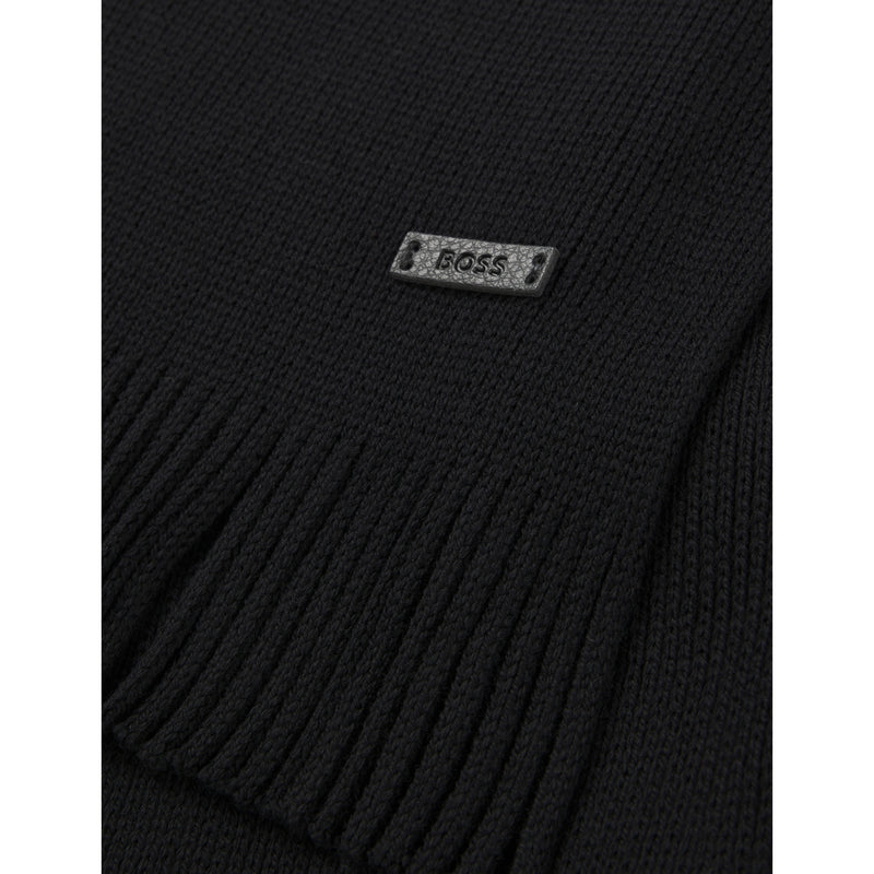 HUGO raschel-knit logo-embroidered wool scarf 170cm, imported from the UK