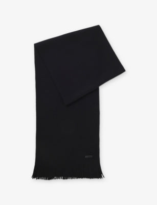 HUGO raschel-knit logo-embroidered wool scarf 170cm, imported from the UK