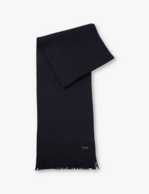 HUGO raschel-knit logo-embroidered wool scarf 170cm, imported from the UK