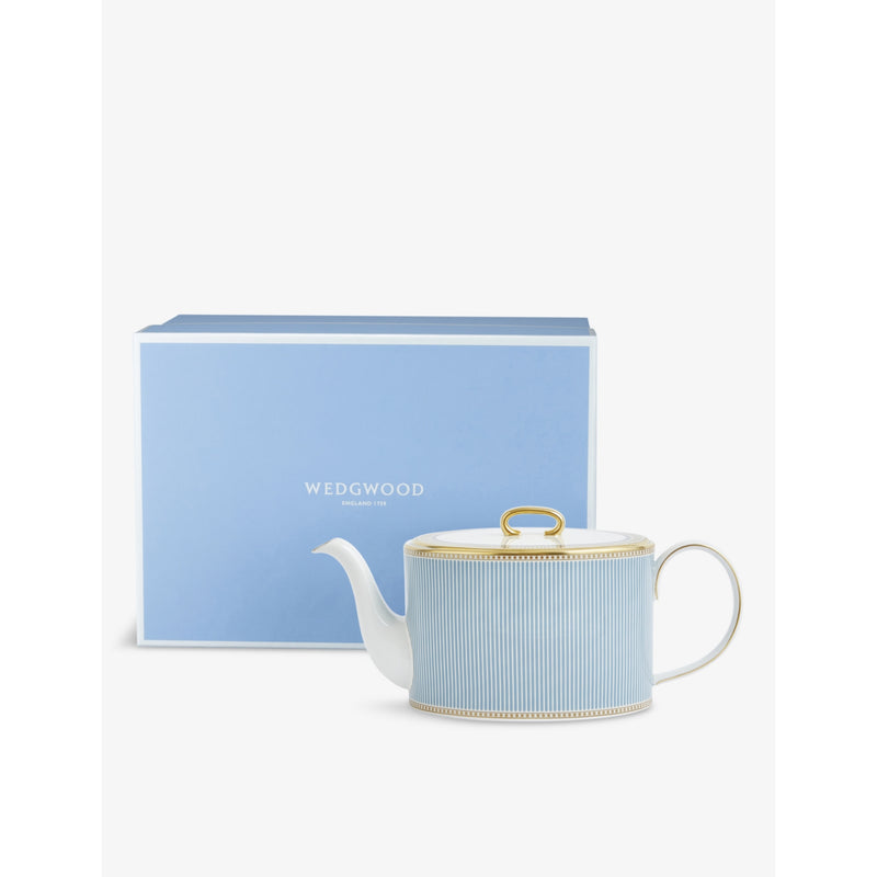 Wedgwood Helia stripe-pattern bone china teapot 11cm, imported from the UK