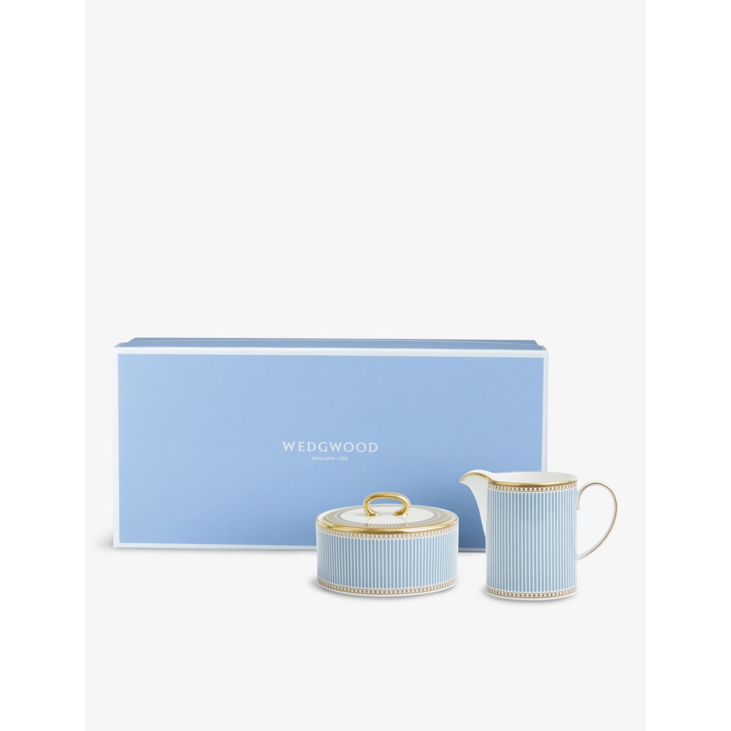 Wedgwood Helia bone china sugar and creamer set, imported from the UK