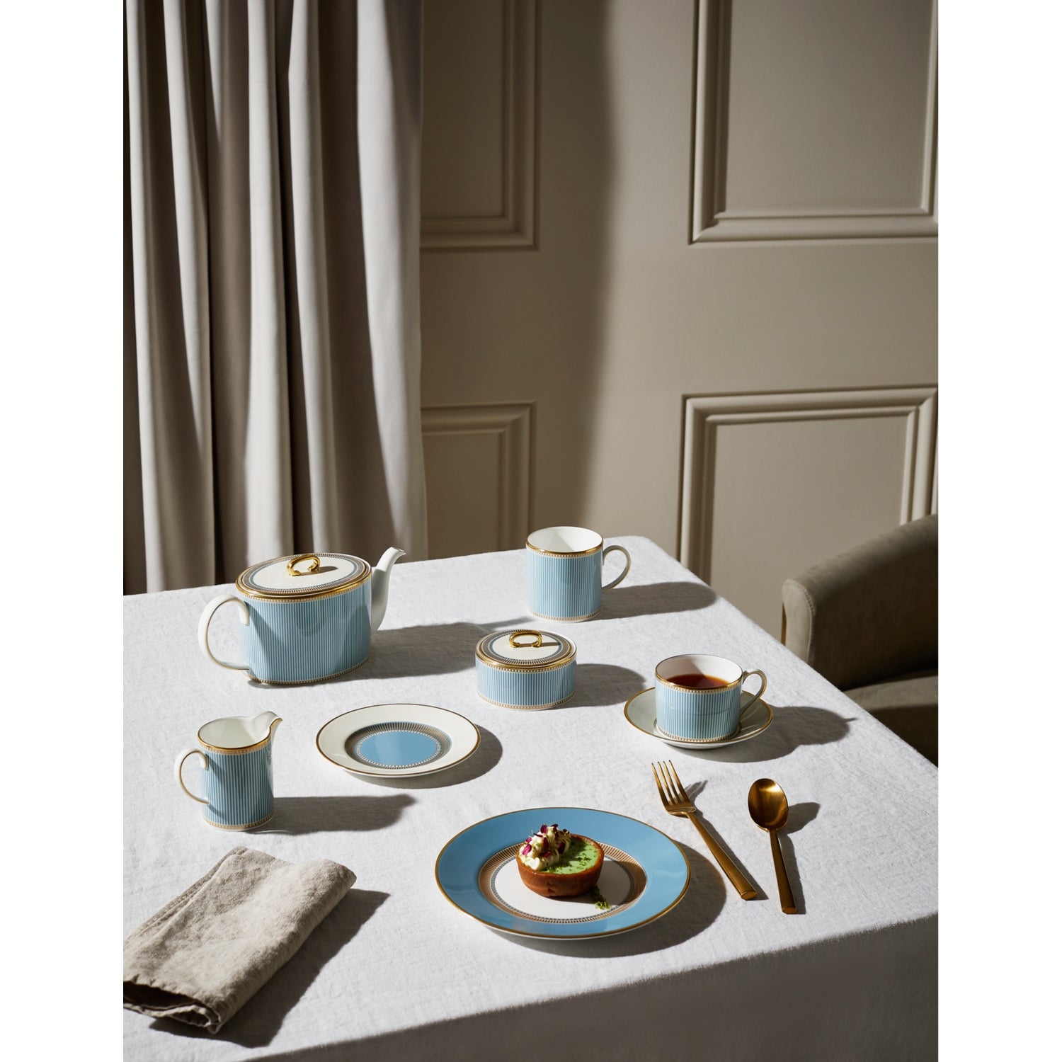 Wedgwood Helia bone china sugar and creamer set, imported from the UK