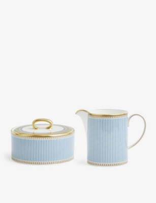 Wedgwood Helia bone china sugar and creamer set, imported from the UK