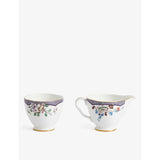 Wedgwood bone china sugar pot and creamer set Fortune floral motif - British product