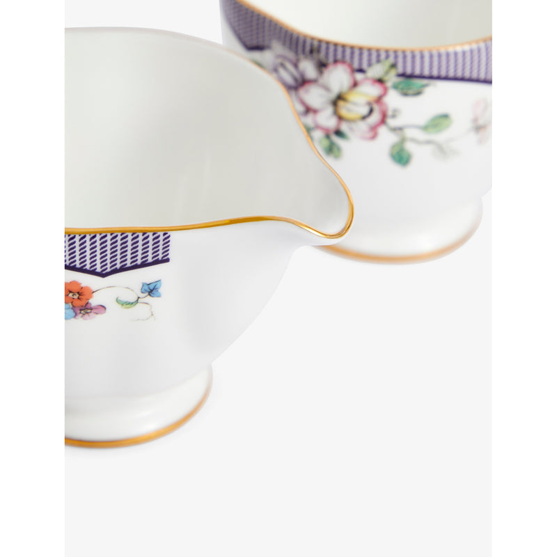 Wedgwood bone china sugar pot and creamer set Fortune floral motif - British product
