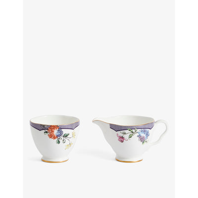 selfridges Wedgwood Fortune Floral Motif Bone China Sugar Pot and Creamer Set- Buy online at McGrocer
