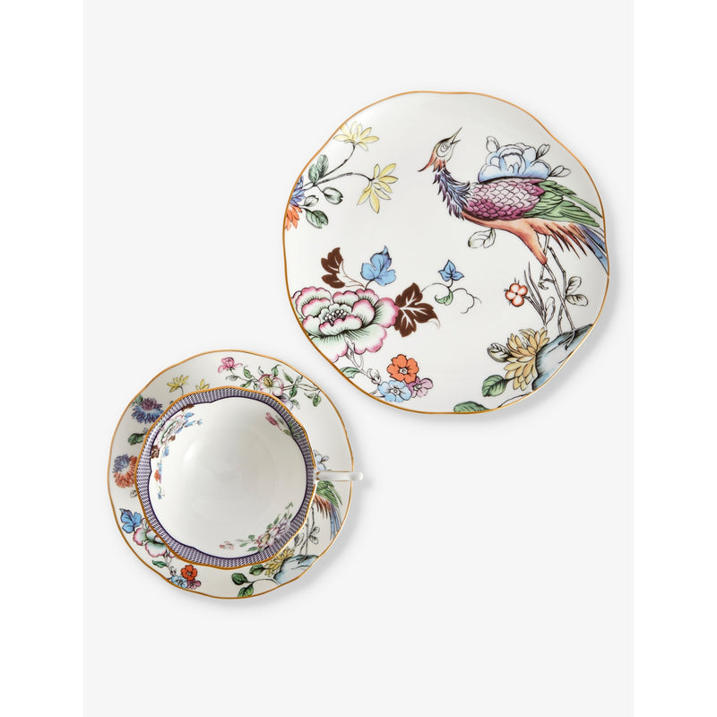 Wedgwood bone china set of three, fortune flowers crane motif, UK version
