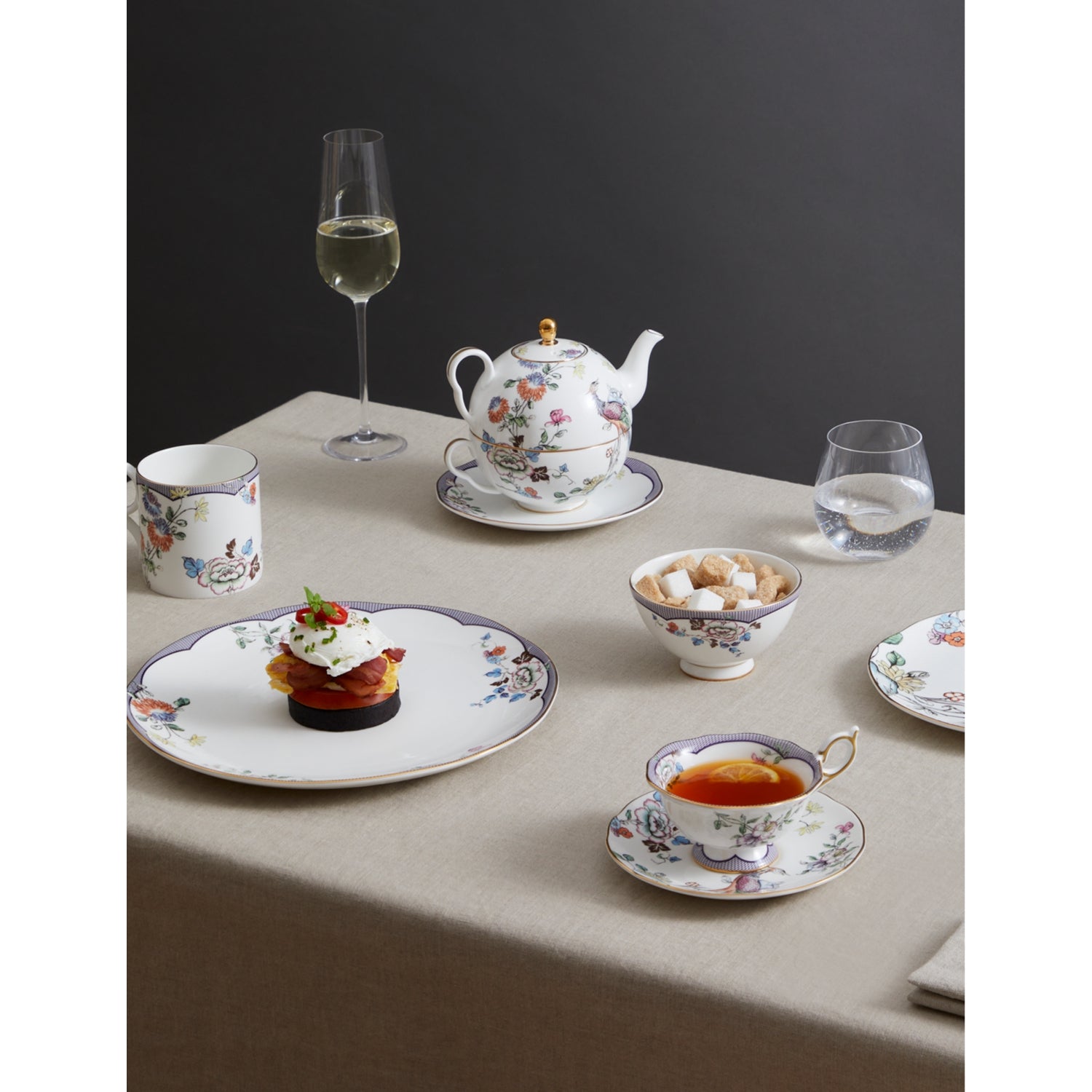 Wedgwood bone china set of three, fortune flowers crane motif, UK version