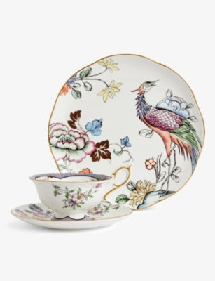 Wedgwood bone china set of three, fortune flowers crane motif, UK version