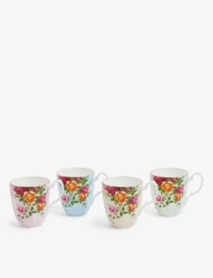 Royal Albert Old Country Roses bone china mugs set of 4, imported from the UK