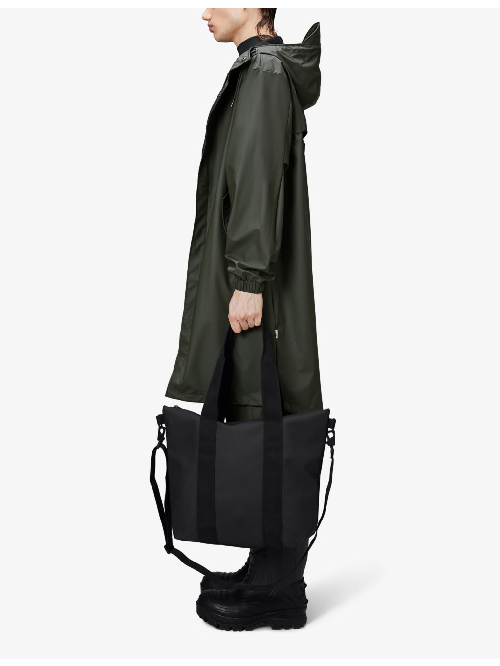 Brand-tab waterproof coated-shell tote bag, UK version
