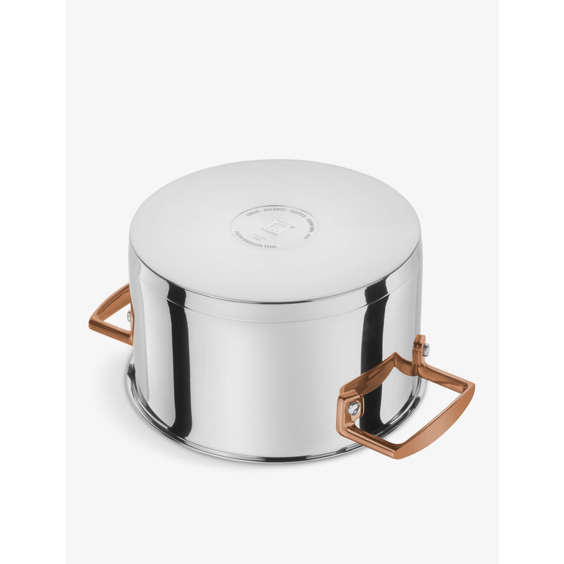 Zwilling 5-piece stainless steel cookware set contrasting handles, imported from the UK