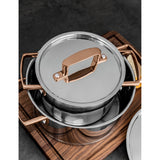 Zwilling 5-piece stainless steel cookware set contrasting handles, imported from the UK
