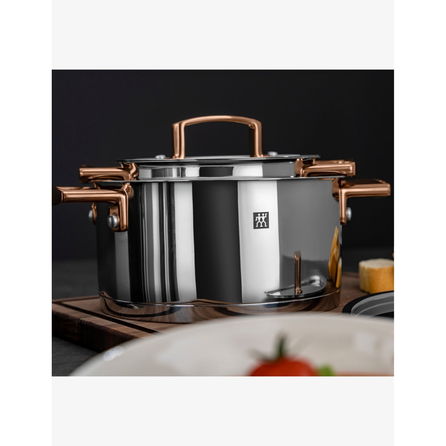 Zwilling 5-piece stainless steel cookware set contrasting handles, imported from the UK