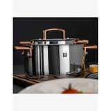 Zwilling 5-piece stainless steel cookware set contrasting handles, imported from the UK