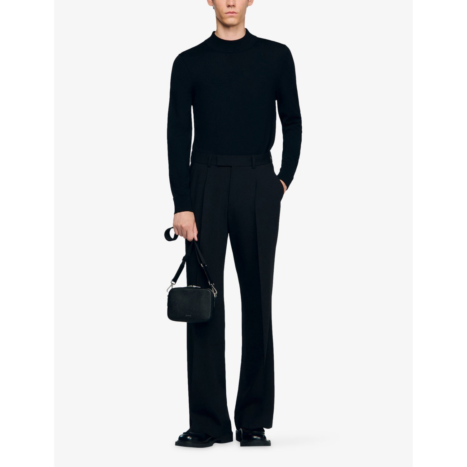 Sandro grained leather cross-body bag, imported from the UK