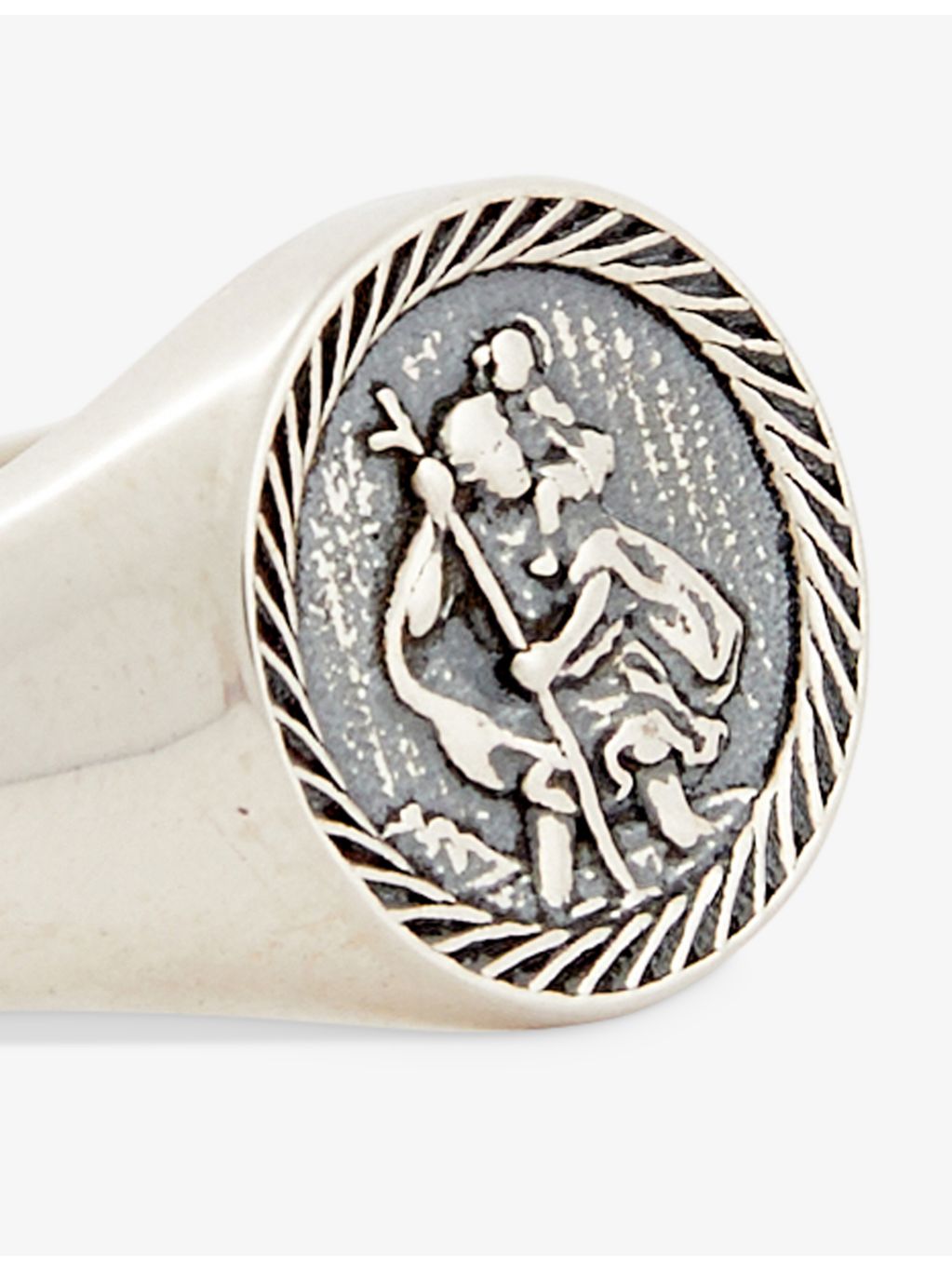 Serge Denimes sterling silver ring, St Christopher design, oxidised finish, imported from the UK