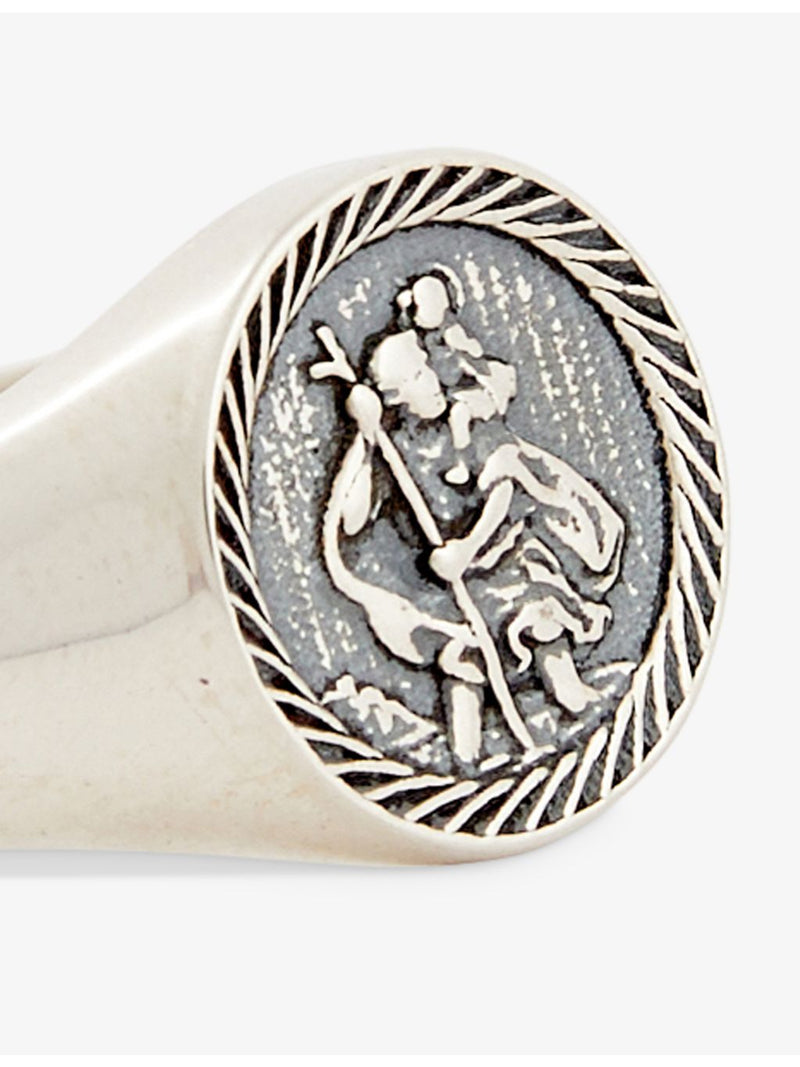 Serge Denimes sterling silver ring, St Christopher design, oxidised finish, imported from the UK
