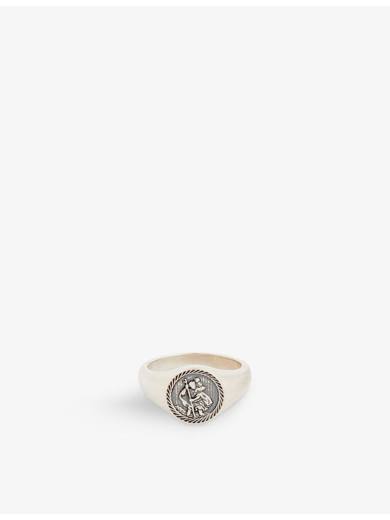 Serge Denimes sterling silver ring, St Christopher design, oxidised finish, imported from the UK