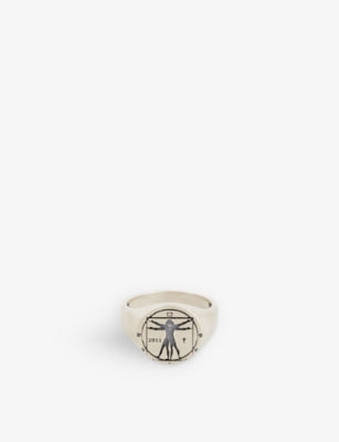 Serge Denimes Vitruvian Engraved Oxidised Finish Sterling Silver Ring 2cm