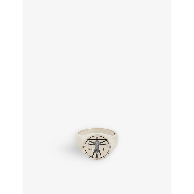 Vitruvian-engraved oxidised-finish sterling-silver ring - N
