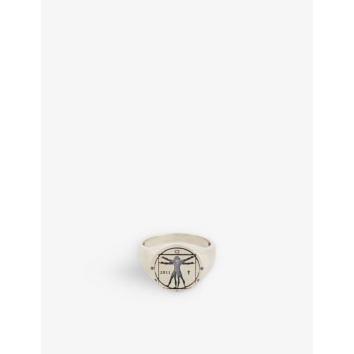 Vitruvian-engraved oxidised-finish sterling-silver ring - N