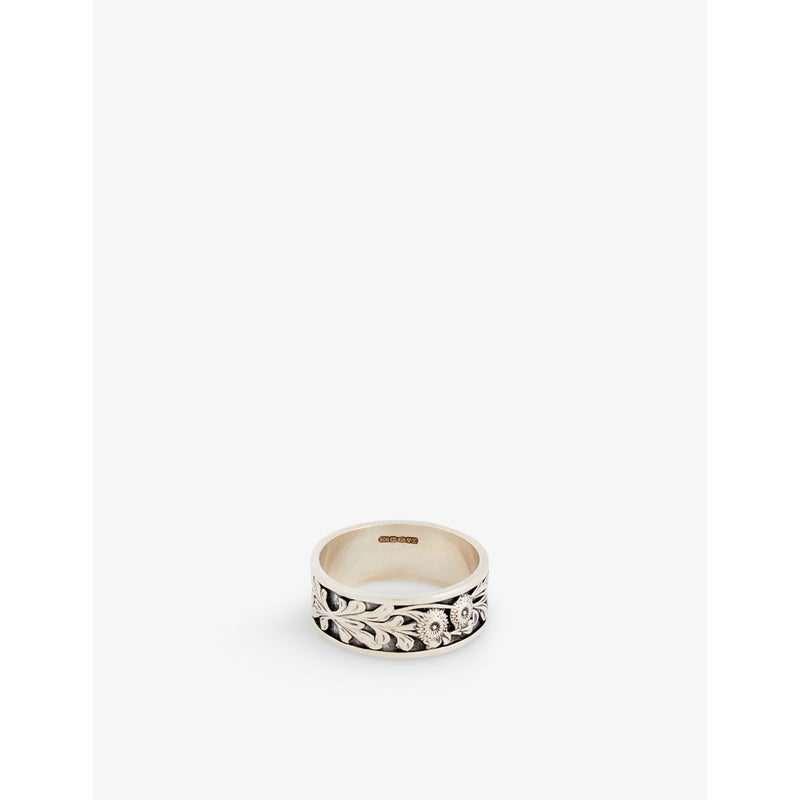 Kabuto embossed sterling silver and cubic-zirconia ring - N