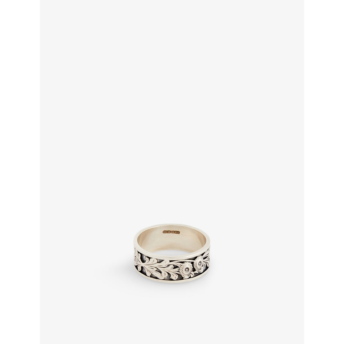 Kabuto embossed sterling silver and cubic-zirconia ring - N