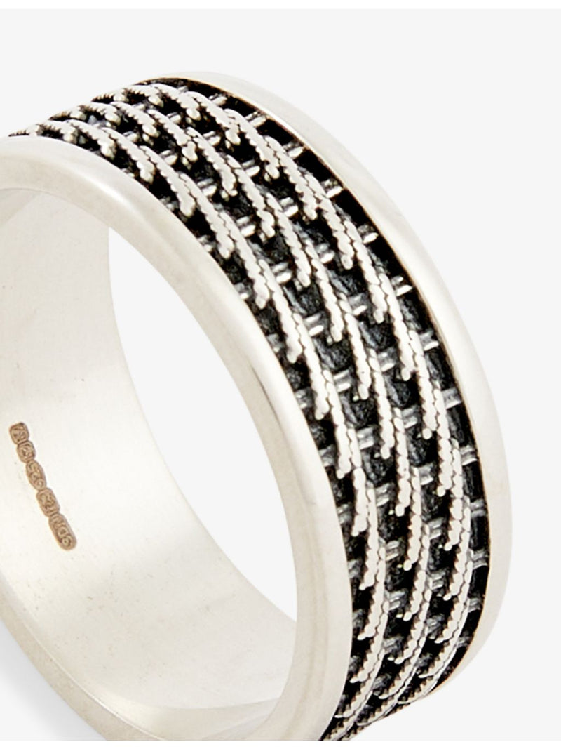 Serge Denimes geometric pattern oxidised silver ring 2cm, imported from the UK