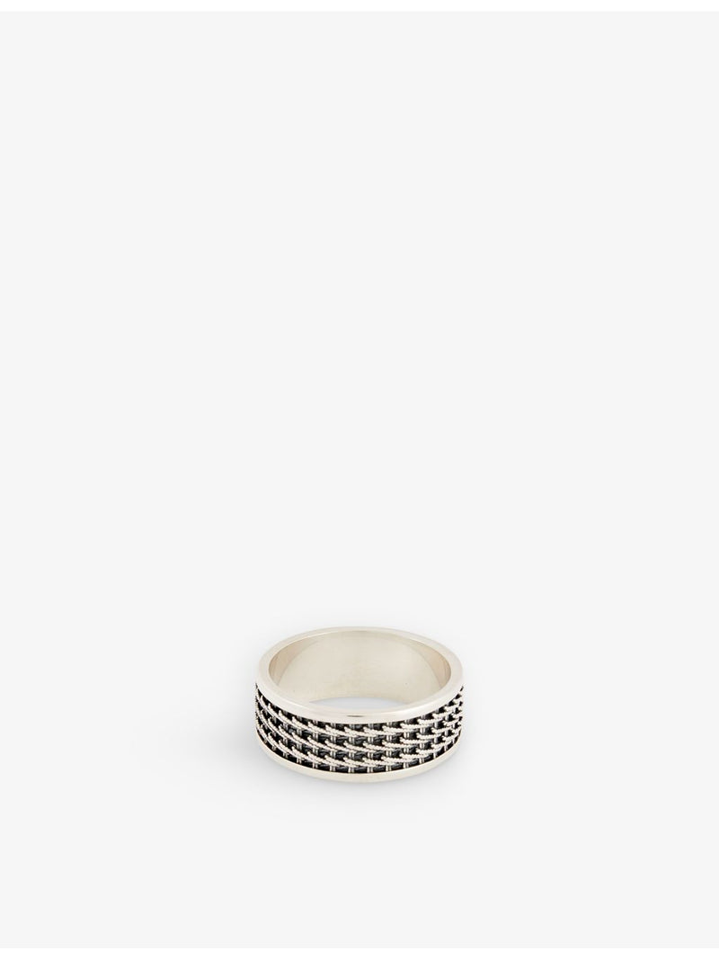 Serge Denimes geometric pattern oxidised silver ring 2cm, imported from the UK