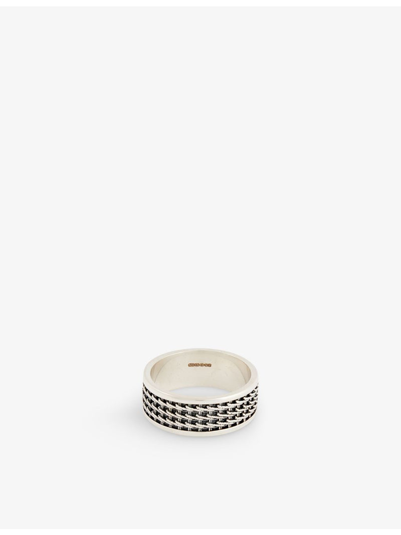 Serge Denimes geometric pattern oxidised silver ring 2cm, imported from the UK