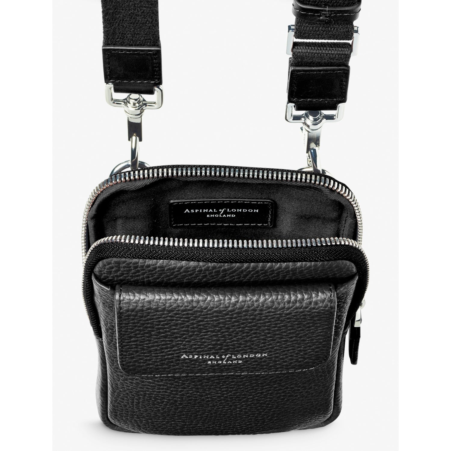 Aspinal of London grained leather crossbody phone case, imported from the UK