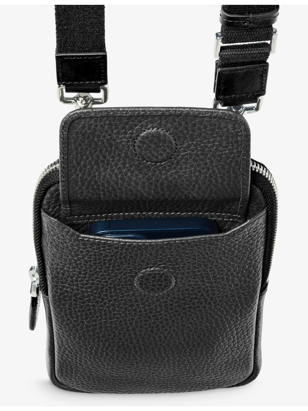 Aspinal of London grained leather crossbody phone case, imported from the UK