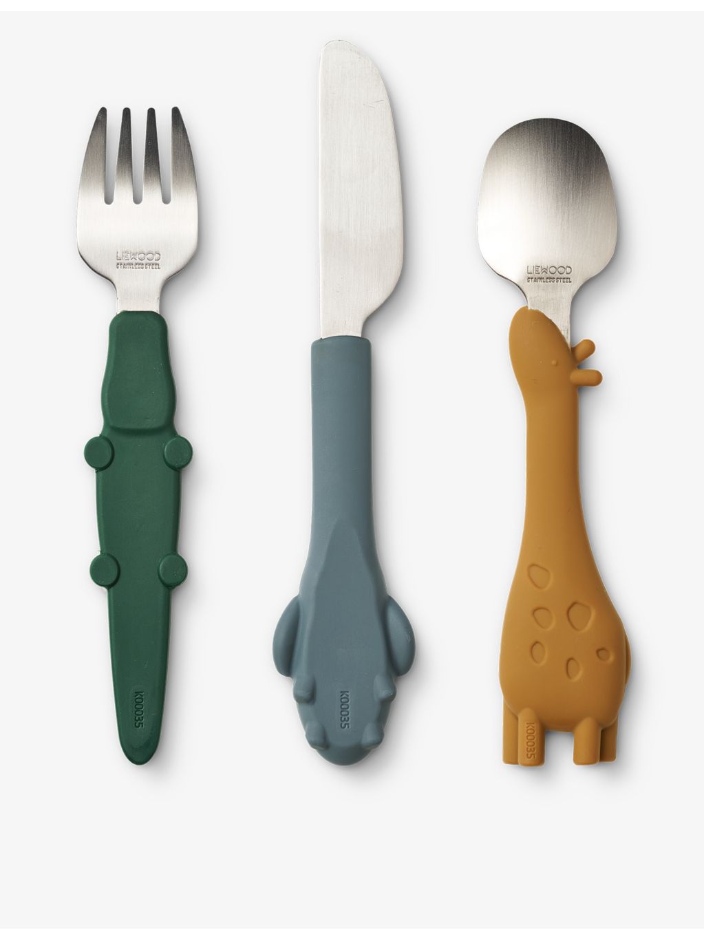 Liewood three-piece animal cutlery set with silicone handles (British brand)