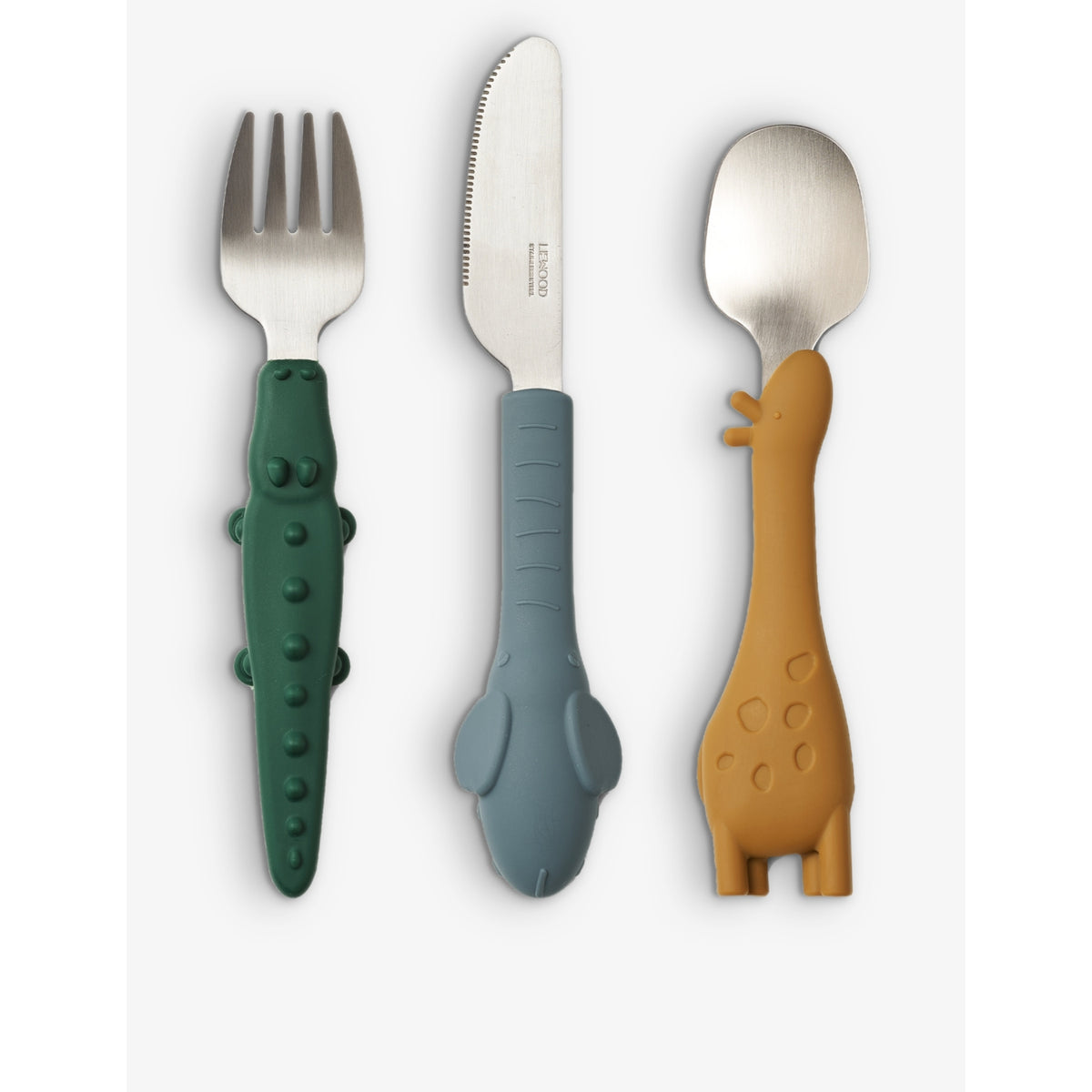 Liewood three-piece animal cutlery set with silicone handles (British brand)