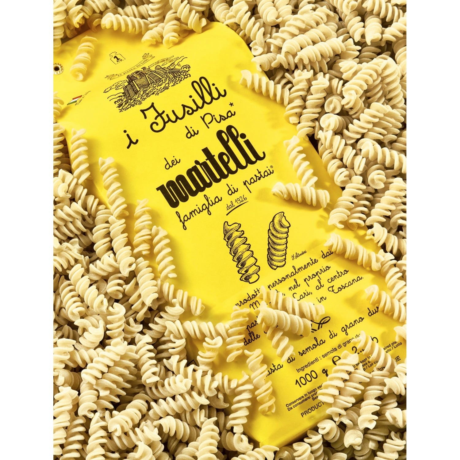 Martelli dried fusilli pasta 500g pack, UK version