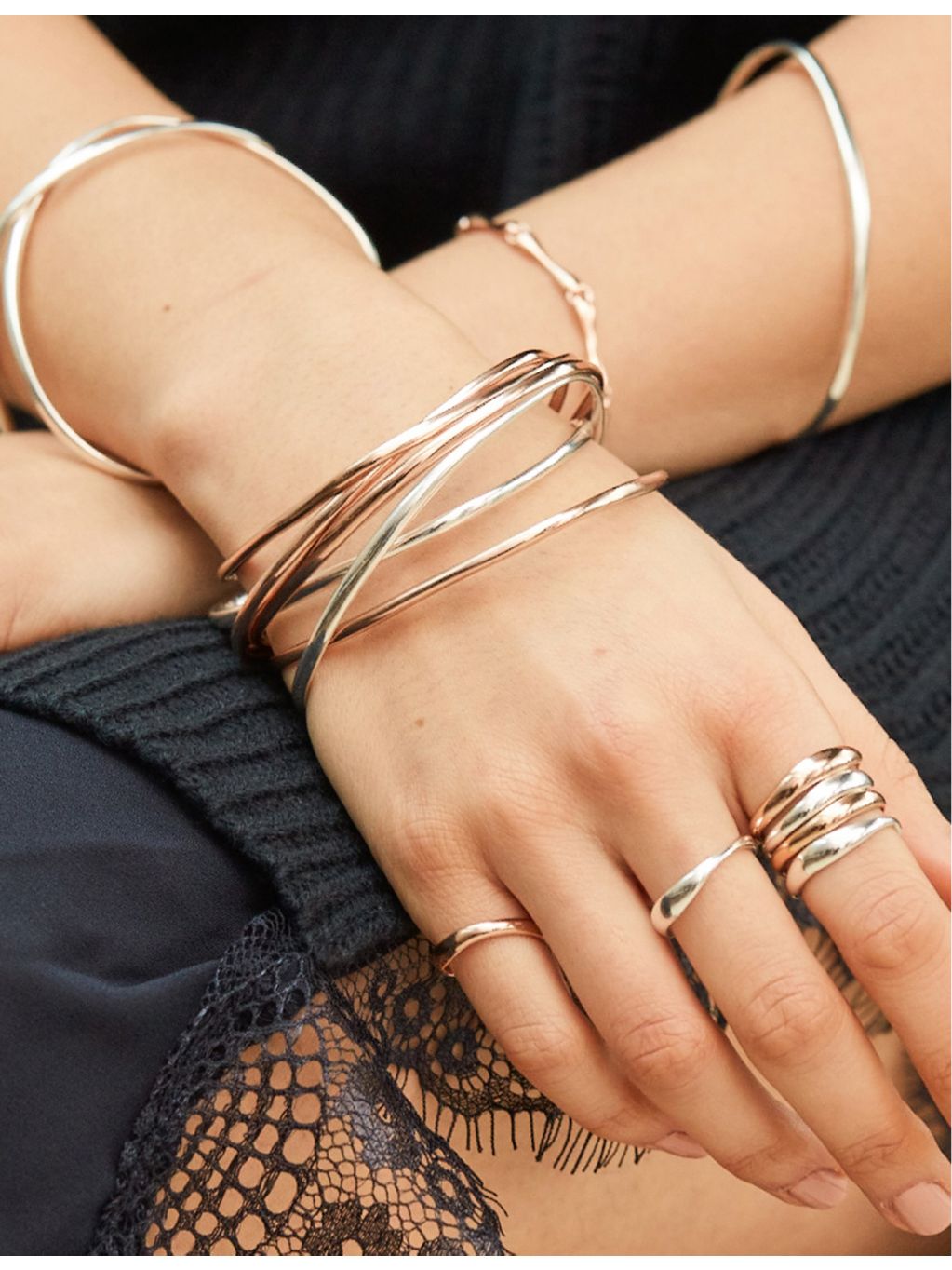 Monica Vinader Nura Reef sterling silver stacking ring, UK version